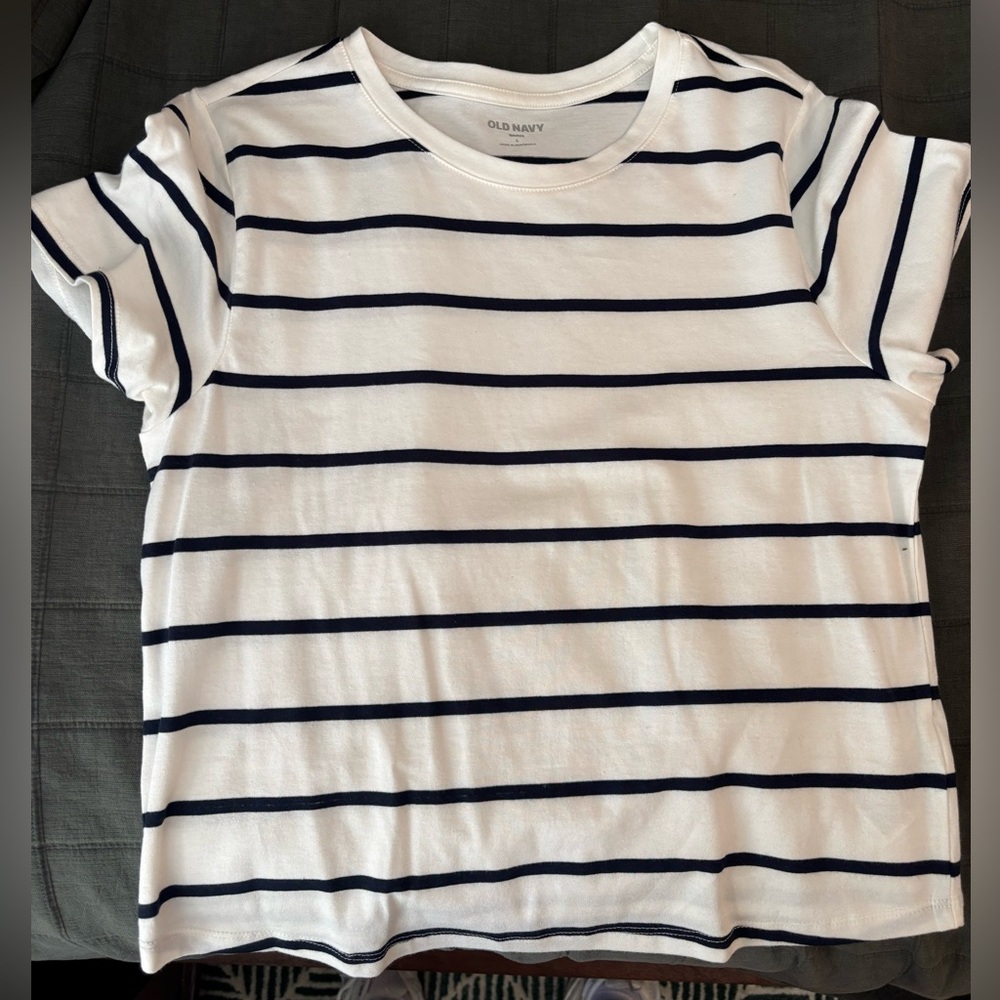 White and Navy Basic Tee